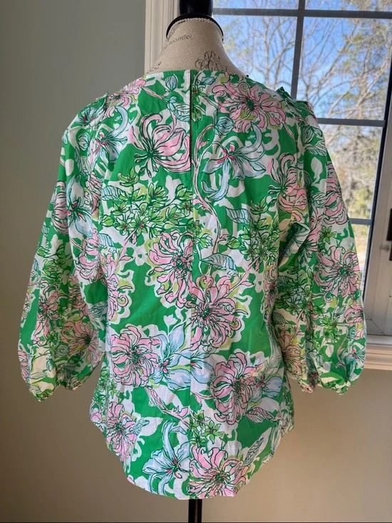 Lilly Pulitzer Barbara cotton puff sleeve pop over spearmint blossom views 10 - Picture 4 of 12